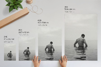 Art print Gray background man upside down in water calm