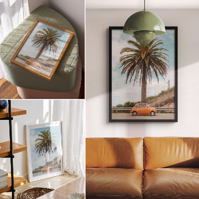 Decorative poster Palm tree retro car nature carefree