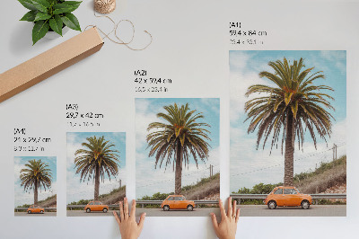 Decorative poster Palm tree retro car nature carefree