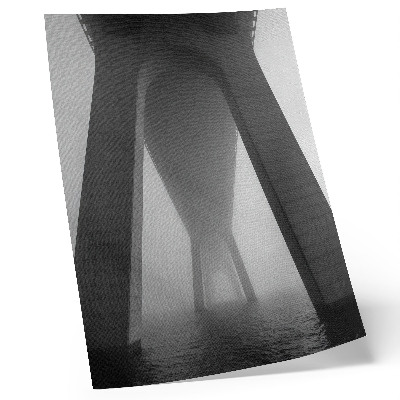 Poster Bridge construction in dense fog near the water