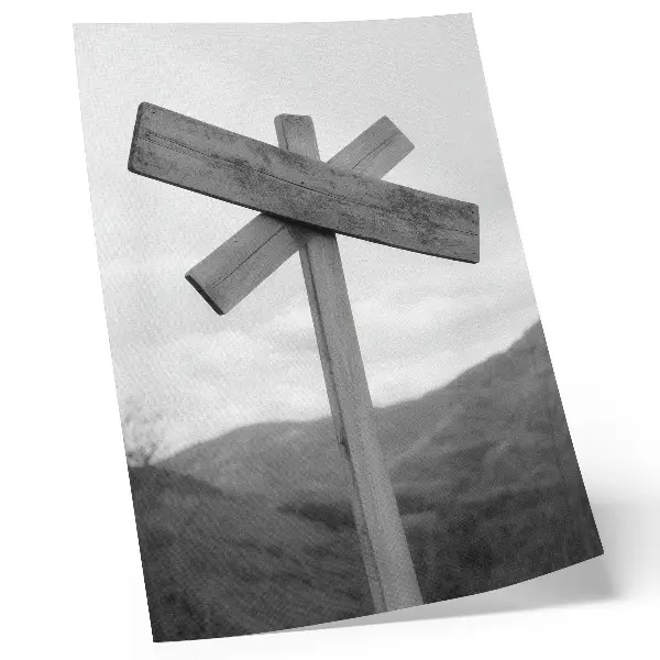 Premium wall art wooden sign with a mountain landscape in black and white