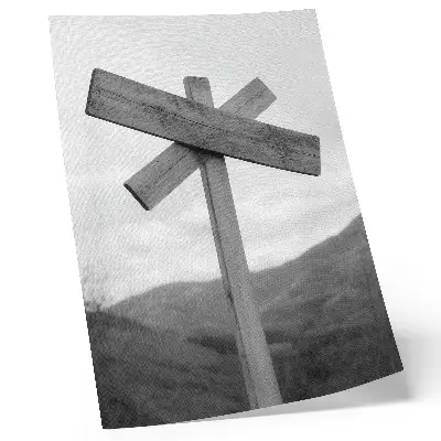 Premium wall art wooden sign with a mountain landscape in black and white