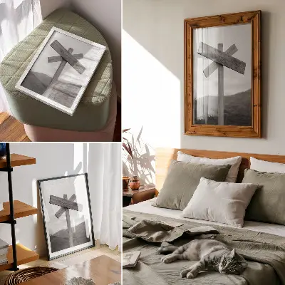 Premium wall art wooden sign with a mountain landscape in black and white