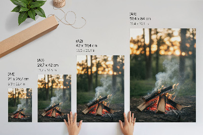 Decorative poster A bonfire against the backdrop of forest and smoke