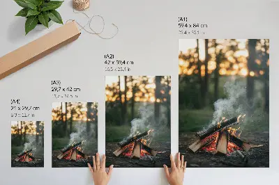 Decorative poster bonfire against a forest and smoke backdrop