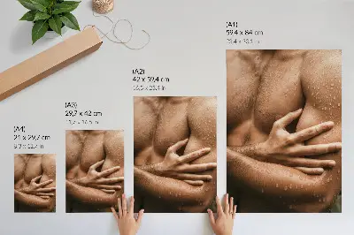 Poster muscular silhouette with skin details and water drops