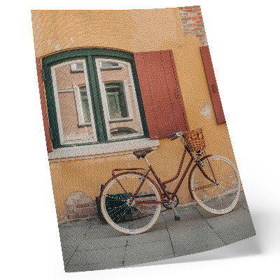 Decorative poster A bicycle against the backdrop of a colorful retro facade
