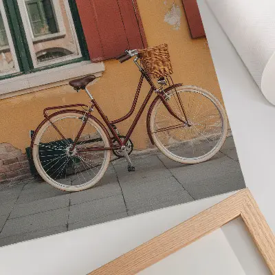 Decorative poster a bicycle against a colorful retro facade