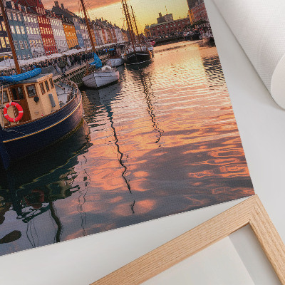 Art print Colorful tenement houses, water reflections, warmth of the sky