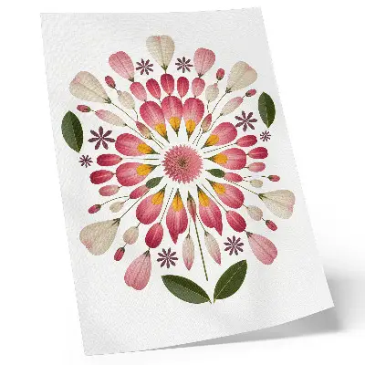 Decorative poster floral mandala print with pink, cream, and green symmetric design