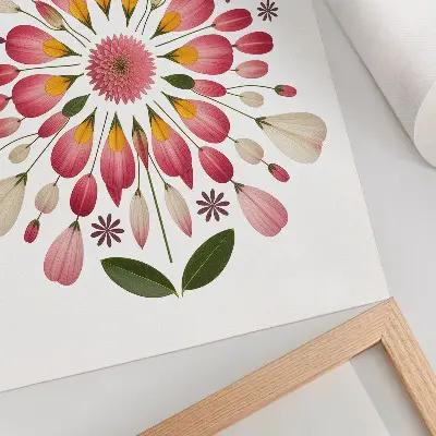 Decorative poster floral mandala print with pink, cream, and green symmetric design
