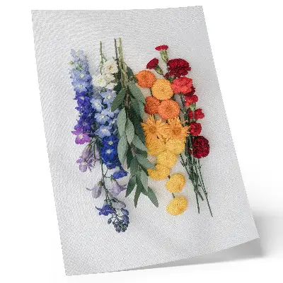 Poster flowers in a vertical line with vivid colors and natural harmony