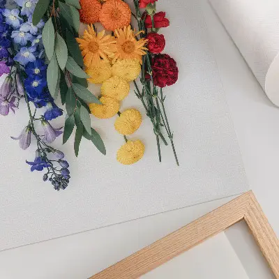 Poster flowers in a vertical line with vivid colors and natural harmony