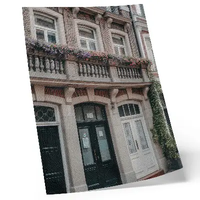 Flowers on the balcony poster classic style brick facade
