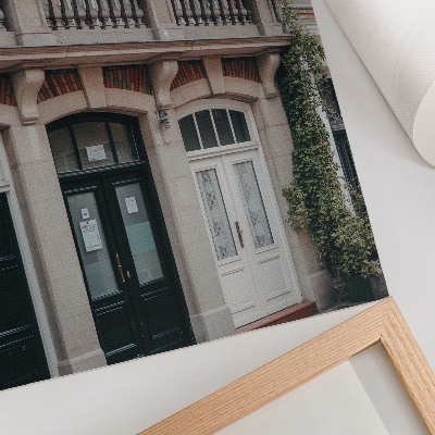 Poster Flowers on the balcony, brick facade, classic style