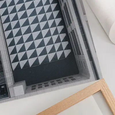 Art print with elegant geometric patterns and futuristic architecture