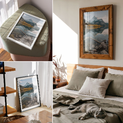 Art print Mountains, lake, trees, reflection, peace, nature