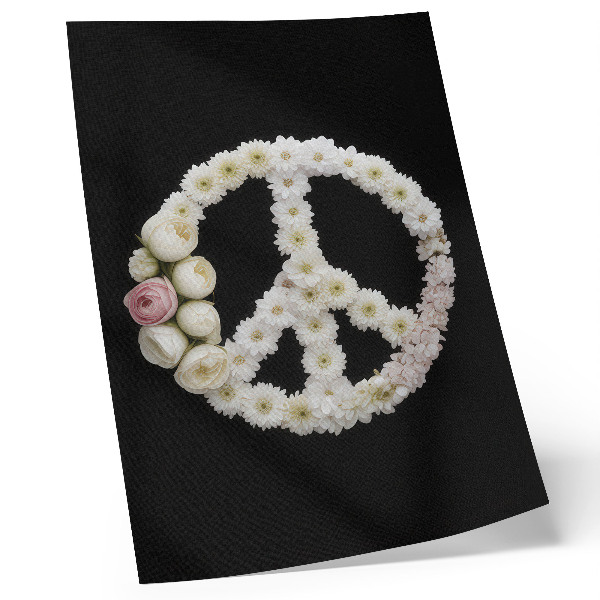 Poster Flowers in the shape of a peace symbol on a black background