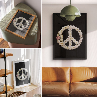 Poster Flowers in the shape of a peace symbol on a black background