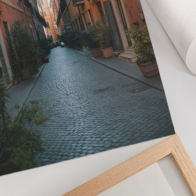 Art print A charming street with plant pots and warm colors