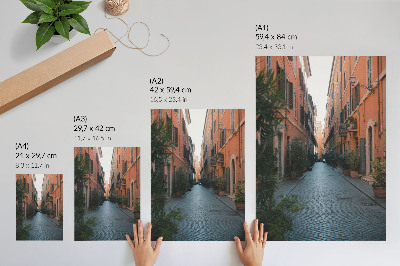 Art print A charming street with plant pots and warm colors
