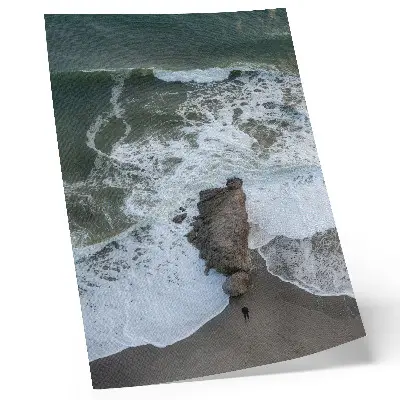 Decorative poster rocky coast with ocean waves and green water