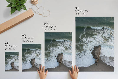 Decorative poster Rocky coast, ocean waves, green water