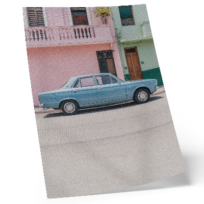 Classic car with pastel buildings poster retro charm print