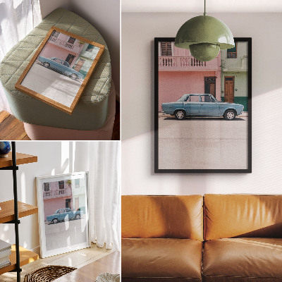 Poster Classic car pastel buildings retro charm