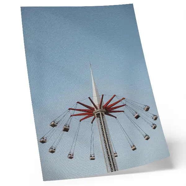 Art print featuring a carousel tower with dynamic movement in a minimalist style