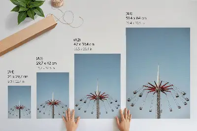 Art print featuring a carousel tower with dynamic movement in a minimalist style
