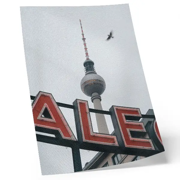 Art print tv tower in red neon and gray