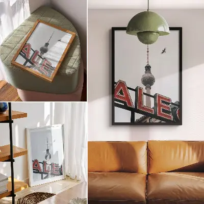 Art print tv tower in red neon and gray