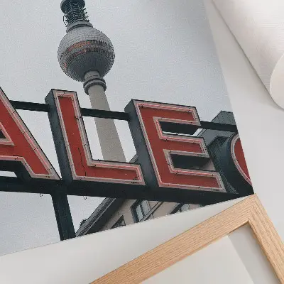 Art print tv tower in red neon and gray
