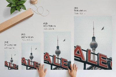 Art print TV tower red neon gray
