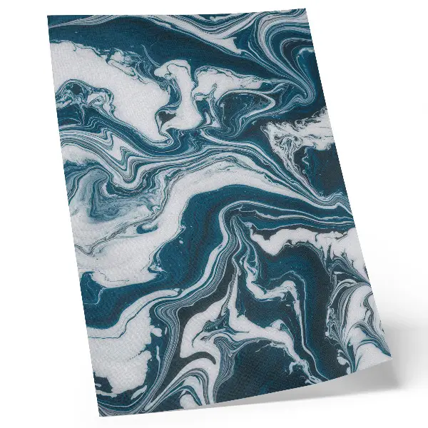 Decorative poster featuring abstract blue and white spots with dynamic lines