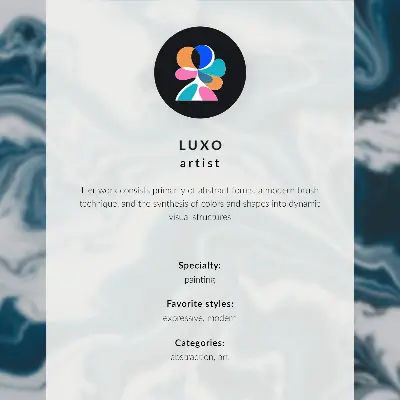 Decorative poster featuring abstract blue and white spots with dynamic lines
