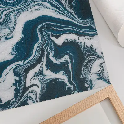 Decorative poster featuring abstract blue and white spots with dynamic lines
