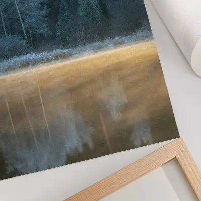 Poster a quiet forest over the water surface with a mystical aura