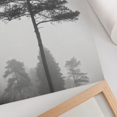 Poster Black and white tree in the fog unique silence