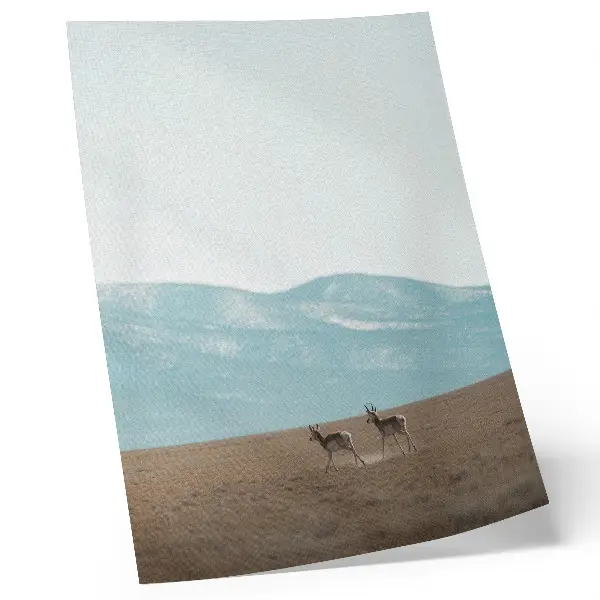 Premium wall art antelopes against a peaceful mountain backdrop