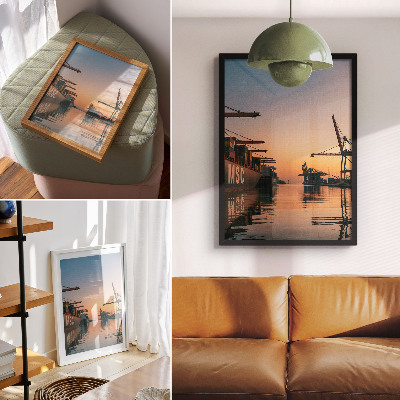 Poster Port landscape with container ships and cranes