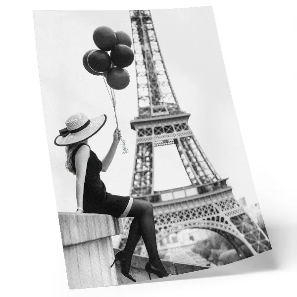 Art print woman with balloons in a tower elegance style