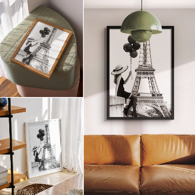 Art print Woman with balloons tower elegance