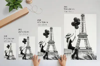 Art print woman with balloons in a tower elegance style