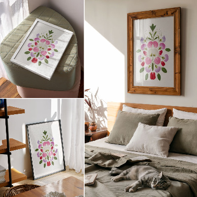Decorative poster Symmetrical flowers and leaves on a light background
