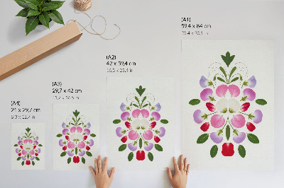 Decorative poster Symmetrical flowers and leaves on a light background