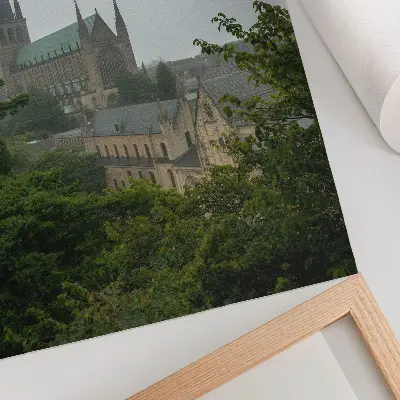 Gothic Cathedral Art Print a gothic cathedral nestled among green trees