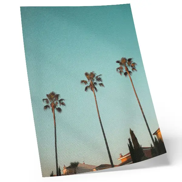 Art print featuring palm trees against a blue background for an exotic atmosphere