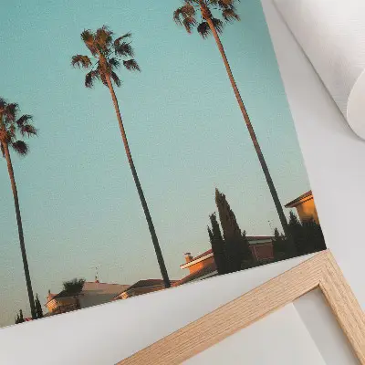 Art print featuring palm trees against a blue background for an exotic atmosphere